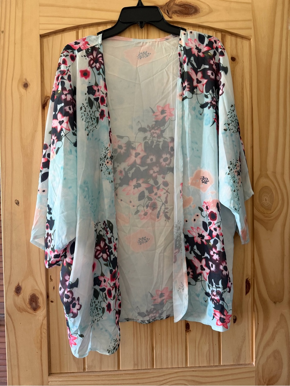 Light Blue Floral Open-Front Kimono cardigan